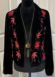 Ett:twa by Anthropologie Cropped Velvet Floral Embroidered Jacket/Blazer