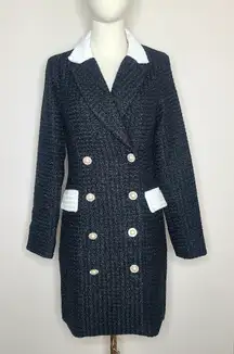 ALEXIA ADMOR Diana Double Breasted Tweed‎ Blazer Mini Dress Pearl Button Sz 4