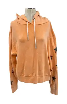 Chrldr Sweatshirt Hoodie Star Print Pima Cotton Orange Size Large