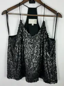 JOA Los Angeles M Black Sequin Cami Top Mob Wife Glam Y2K Party Holiday Tank