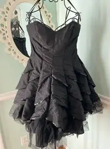 CAMILLE LA VIE Black short puff y toille sequin prom dress formal 10