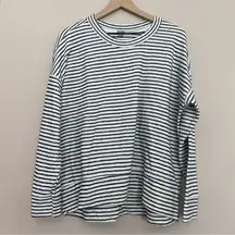 Navy/White Striped Beach Pullover Crewneck Sweatshirt