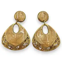 Chunky Earrings Swirly Design Gold-Colored‎ Costume Jewelry Wide Teardrop Posts