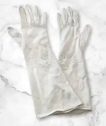 HENRY MORGAN & CO White Gloves Embroidered Fabric Formal Gauntlet Style VINTAGE