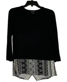 J. Jill‎ Blouse Black W/White Floral Bottom Size XS