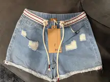 POL Light Blue Denim Shorts with Rope‎ Detail