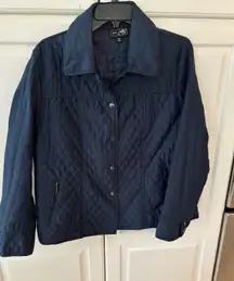 Jane Ashley Quilted Navy Blue Button Up Jacket XL Pockets Full Zip Outerwear