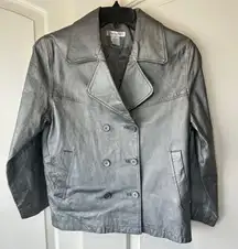 Santa Fe Leather Jacket Blazer Womens‎ Size 8 Silver Metallic Retro Vintage