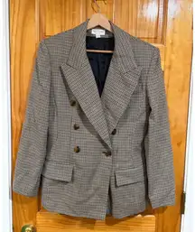 Ann Taylor Studio Wool Blazer Size 8 Houndstooth Double Breasted Vintage