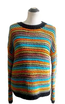 Sundance Crochet Chunky Knit Sweater Size Medium Crew Neck Colorful Cabin Core