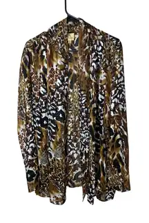 Kasper 2X Animal Print Sheer Chiffon Open Front Cardigan Lightweight Blouse Top
