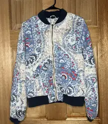 Free people women’s boho Floral Patterned Bomber Jacket size S