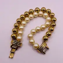 Monet Gold Tone Faux Pearl Beaded Statement Bracelet