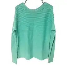 Oui Size 8 Green Ribbed Oversized Crewneck Jumper Pullover