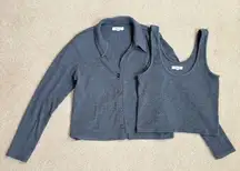 Madewell Brushed Ribbed Cardigan Tank 2-pc Matching Twin Set Grey XS/S