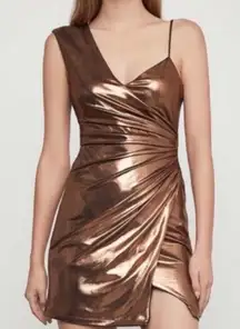 BCBGMAXAZRIA Women's Metallic Bronze One Shoulder Sheath Dress Cocktail Size XXS