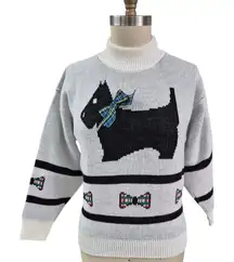 90s 3D Star Reflections Moments for Marjorie Scotty Dog Sweater Tartan Bow  M