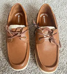 NEW‎ Sperry Top Sider Whalefish 2 Eye Brown Leather Linen Boat Shoes Women’s 8