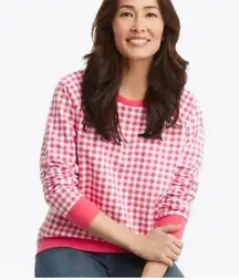 Draper James Gingham Checkered Coral Pullover Sweatshirt Women's Size Medium