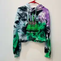 Pink Floyd Hoodie Women Cropped Tie Dye Pullover Sweatshirt sz Large