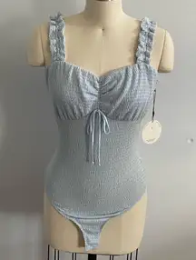 Lost + Wander Light Blue Ruched Bodysuit- Sample- Size Small- NWT