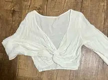 White v neck twist linen top