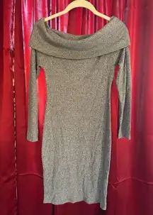 Potter's Pot off the shoulder fold over sweater knit dress is soft gray