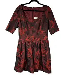 Peruvian Connection Marilyn Party Floral Lined Dress Red Jacquard Womens 12 NWT