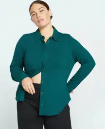 Universal Standard Elbe Liquid Jersey Shirt Classic Fit Green Button Up 14/16