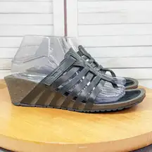 Teva Carrillo Cage Strappy Leather Thong Gladiator Wedge Sandals Black 9.5