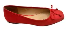 Liz Claiborne 8 Vibrant Red Faux Suede Ballet Flats Bow Detail Square Toe Design