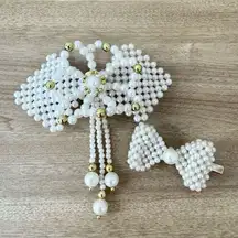 Vintage 90’s Elegant Pearl and Gold Bow Hair Clip Set
