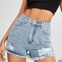 High Waist Ripped Raw Hem Denim Shorts