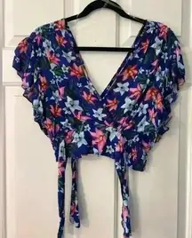 IKY ME Navy Floral Faux Wrap‎ Crop Top Size M