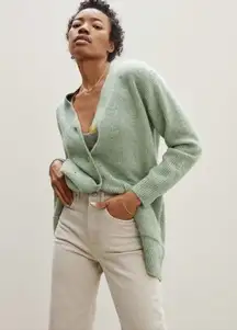 EVERLANE The Oversized Alpaca Pocket Cardigan Button Front Wool Green (M)