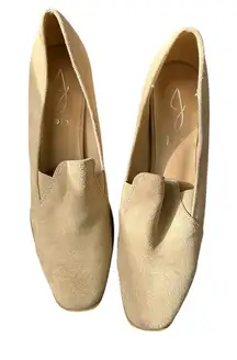 Joie Wevenly Suede Block Heel Loafers Tan Minimalist‎ Square Toe Slip-On Shoes