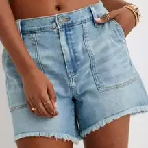 Aerie Light Blue Adventure Denim Raw Hem Shorts Size Medium