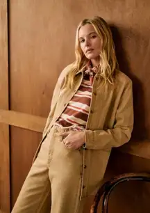 NWT Sezane Will in Latte Oversized Button Down Denim Chore Jacket XS