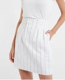 NEW Express High Waisted Pinstripe Linen-Blend Smocked Waist Mini Skirt Sz M