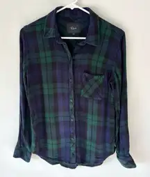 Rails Hunter Midnight Forest Plaid Button Down Long Sleeve Blue Green Lagenlook