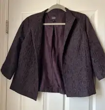 Eileen Fisher Silk Purple Plum Woman's  Small Embroidered  3/4 Sleeve‎ Blazer