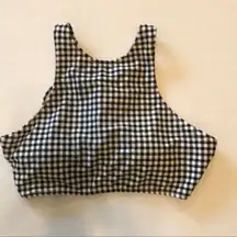 Old Navy  Swim Black White Checkered Lace Up Back Halter Top Size Large