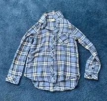 Thread & Supply Blue Plaid Button Up Long Sleeve Women's Shirt Flannel SMAL