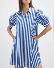 Navy Bleu Royal Stripe Puff Sleeve Shirt Dress