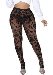 NWT High Waist Mesh Leggings – Sheer Stretch Tights Clubwear Pants - Med