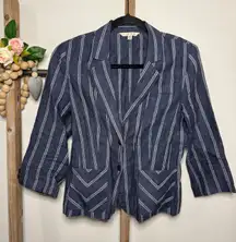 Cabi Womens Blazer Size 8 Navy White Stripe Linen Button Front Style 871