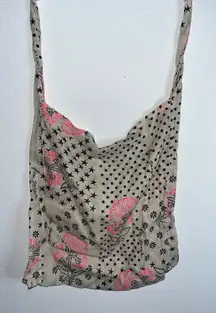 Free People Lightweight Hippie Floral Beachy Linen Semi Sheer Shopper Tote Bag