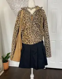 Y2K Fuzzy Brown Tan Soft Warm Leopard Animal Print Fleece Sweater M Medium