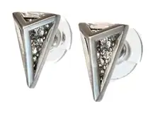 NEW - Edgy Elegance Silver Triangle & Black Rhinestone Statement Stud Earrings