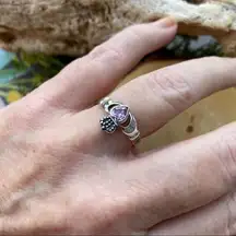 Sterling Silver Claddagh Pink Ice Cz Ring Size 8,9